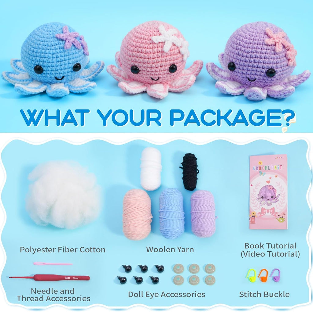 Crochet Kit for Beginners: Make 3 Cute Amigurumi Animals with Easy-to-Follow Video Tutorial, Complete Beginner