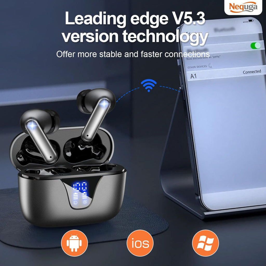 Wireless Earbuds Bluetooth Headphones, 50H Playtime Ear Buds with Mic, LED Digital Display Charging Case, IPX7