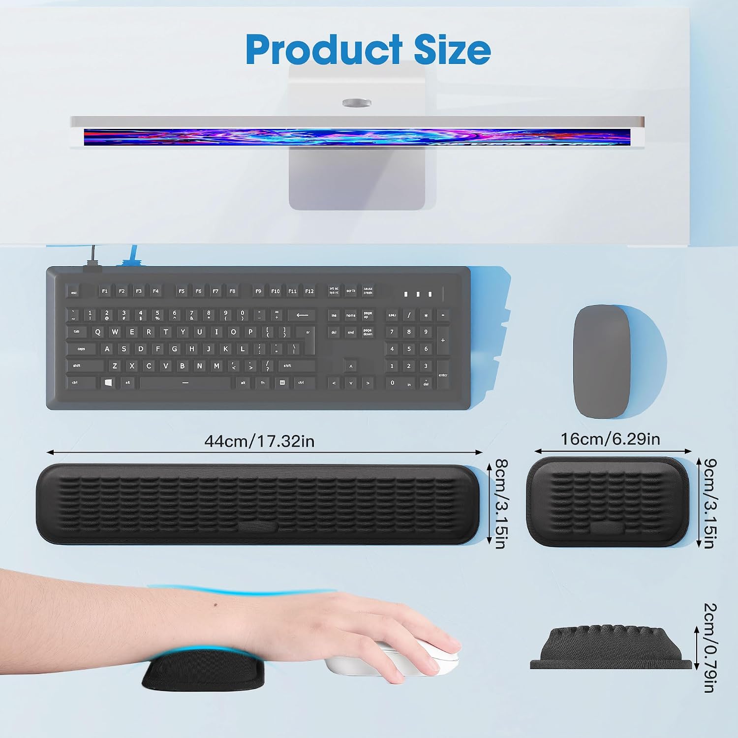 Ergonomic Wrist Rest for Keyboard and Mouse, Soft Memory Foam Keyboard Wrist Rest Set with Non-Slip Silicone Base