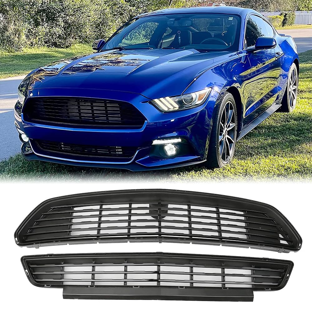 MODILOVER Upper & Lower Grille for 2015-2017 Ford Mustang, Black, CS Style