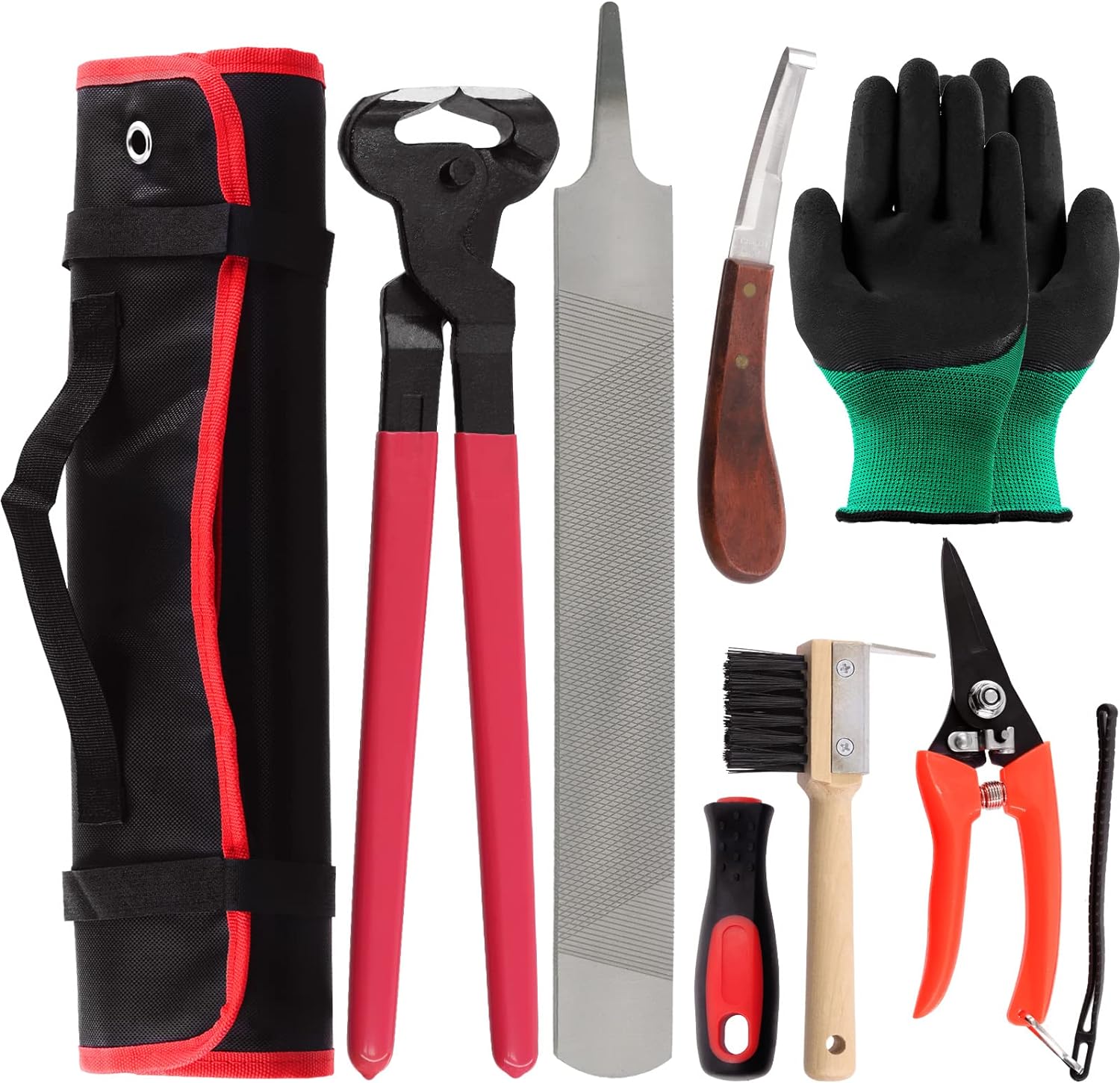 8Pcs Professional Farrier Tools Value Kit with Roll Pack, Horses Hoof Trimmers Shears Tools, Hoof Cutter, Farrier