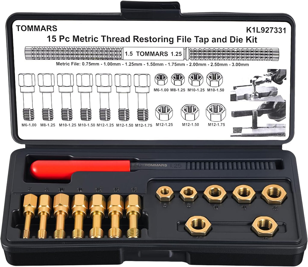 TOMMARS 15-Piece Metric Thread Chaser Set, M6 M8 M10 and M12