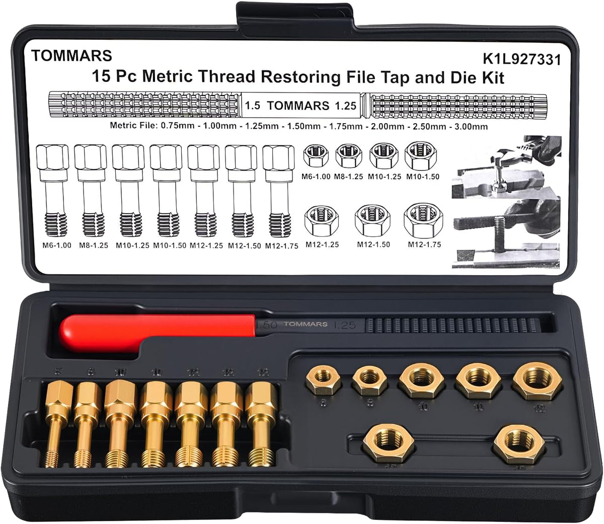 TOMMARS 15-Piece Metric Thread Chaser Set, M6 M8 M10 and M12