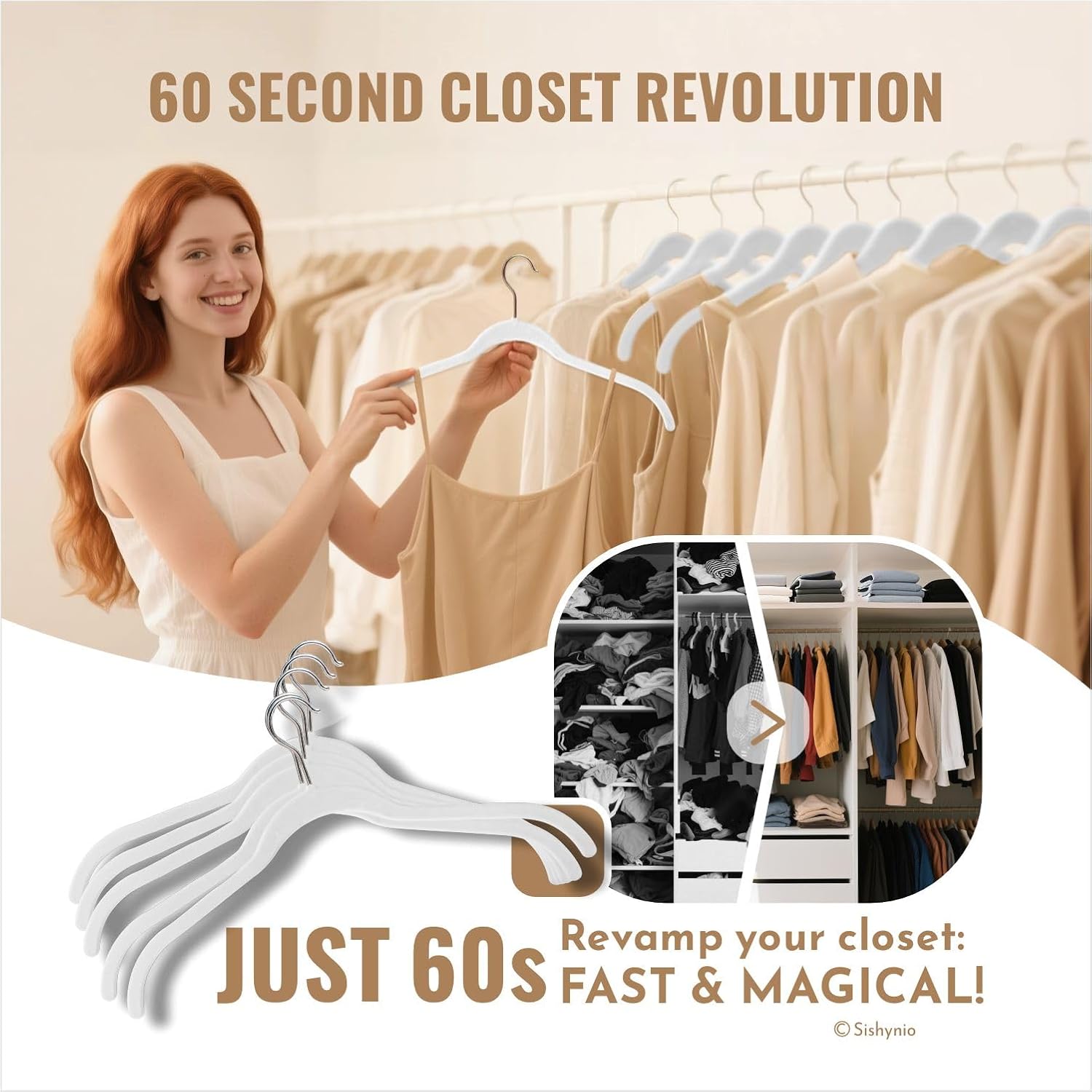 Velvet Hangers 30 Pack, Slim Flocked Clothes Hangers White | Non-Slip Felt Surface; 360° Swivel Hooks; Space-Saving