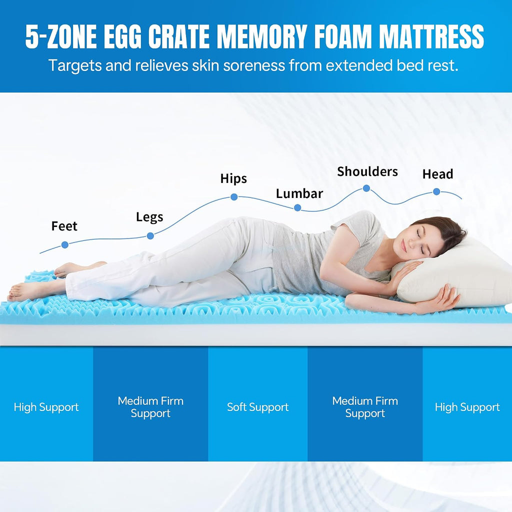 6" Thickness 5-Zone Memory Foam Hospital Bed Mattress with Side Guards 76"x36", Thick FDA Registered Medical Mattress
