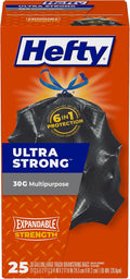 Ultra Strong 30 Gal Large Trash Bags, Black, Unscented, 25ct | 30G Large Black Trash Bags with Drawstrings, Resists