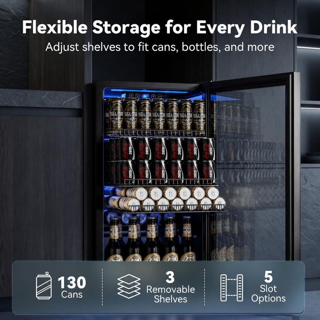 130 Can Beverage Refrigerator, 3.2 Cu.Ft Mini Fridge Beverage Cooler