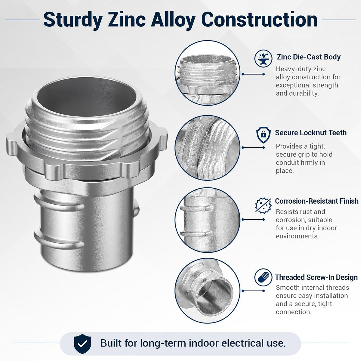 50 Pack 1/2 Inch Flexible Metal Conduit Connectors