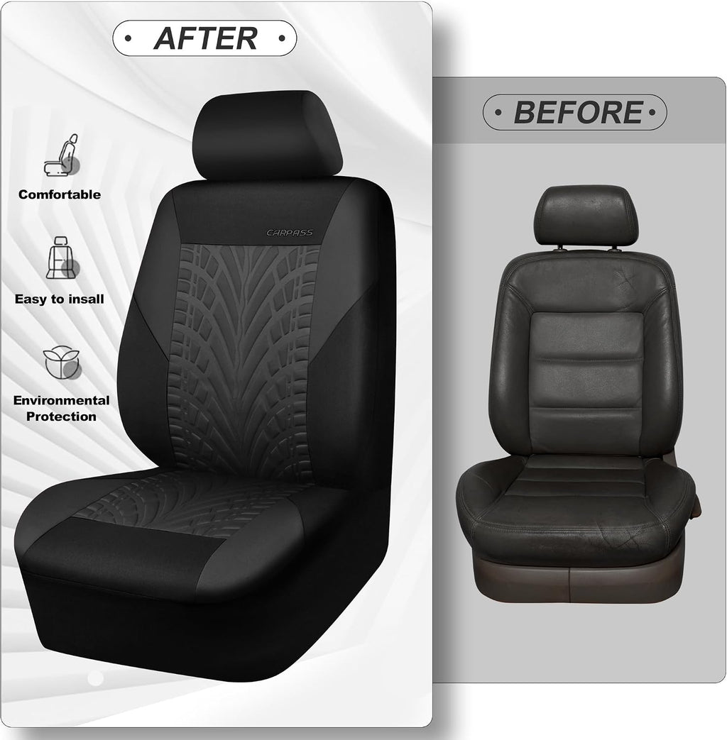 Car Seat Covers Full Sets, Front & Split Rear Bench for Car, 3D Tyre Embossed Automotive Interior Covers, Airbag