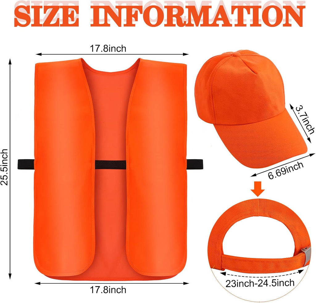 6 Pack Vest and Cap Combo Include 3 Orange Hunting Vest and 3 Blaze Orange Hat for Men Women, Blaze Orange