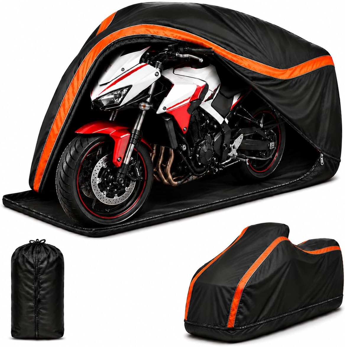 360° Fully Enclosed Motorcycle Cover,All-Season Waterproof Sun-Proof Outdoors Fits Motorcycles,Compatible with Harley