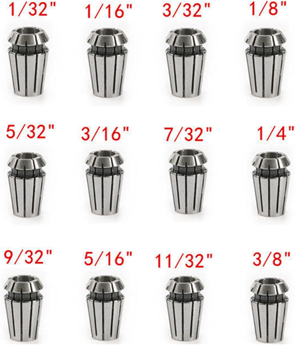 ER-16 Spring Collet Set 12 PCS 1/32-3/8 for CNC Super Precision Milling Lathe Tool Workholding Engraving
