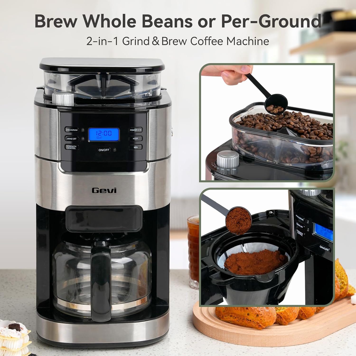 All In One 10-Cup Grind & Brew Coffee Maker with Built-In Burr Grinder | 24-Hour Programmable Timer, 1.5L Water Tank