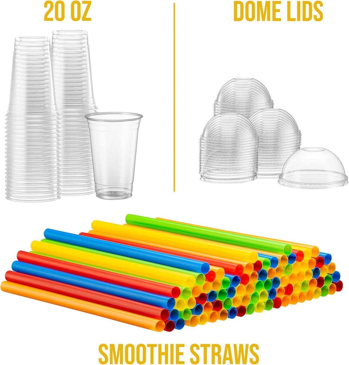20 oz Clear PET Cups With Dome lids & Straws for Iced Coffee 40 Sets