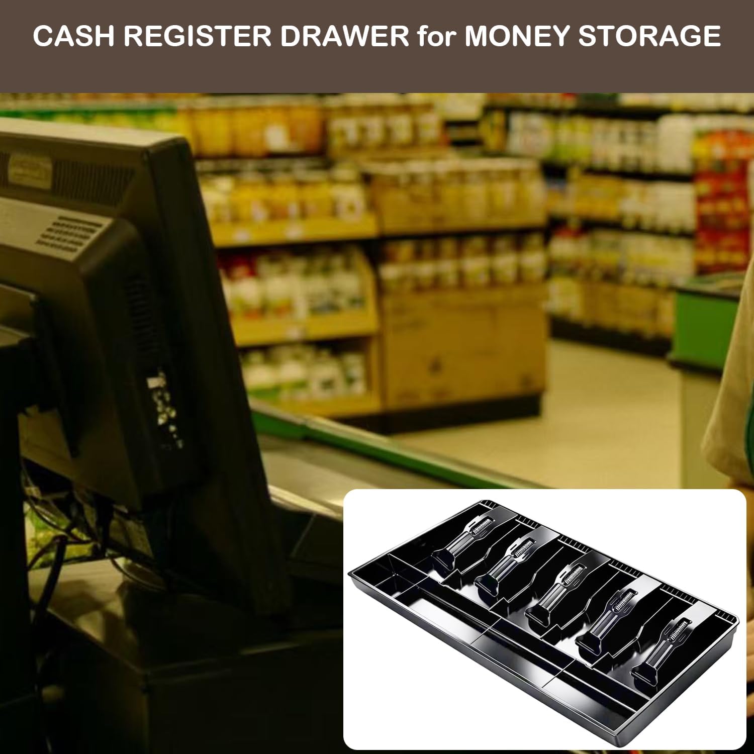 Cash Register Drawer for Money Storage, Cash Tray with 5 Bill/4 Coin Compartments for Supermarkets, Shops, Hotels