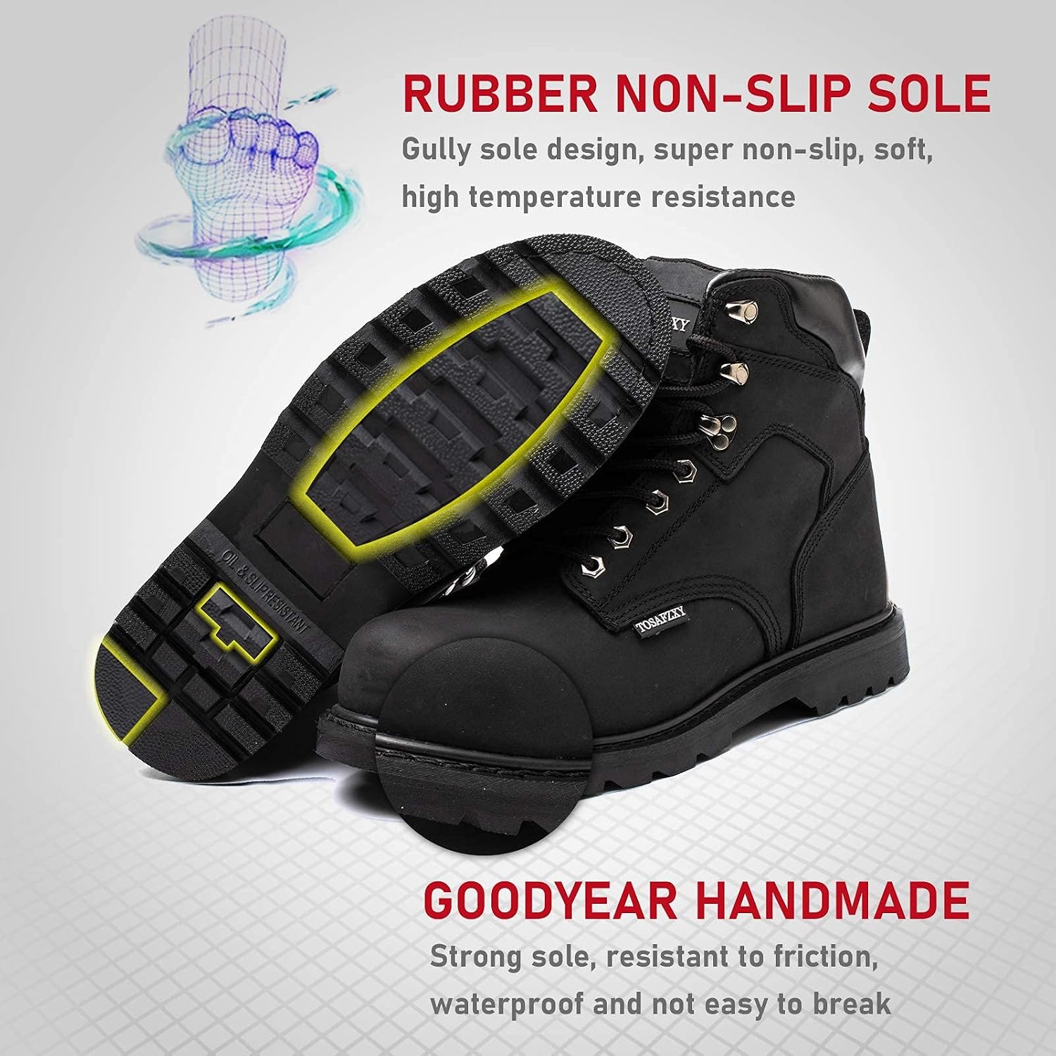 Work Safety Boots for Men Durable Crazy-Horse Leather Indestructible Steel Toe Waterproof and Non-Slip Better Warmth