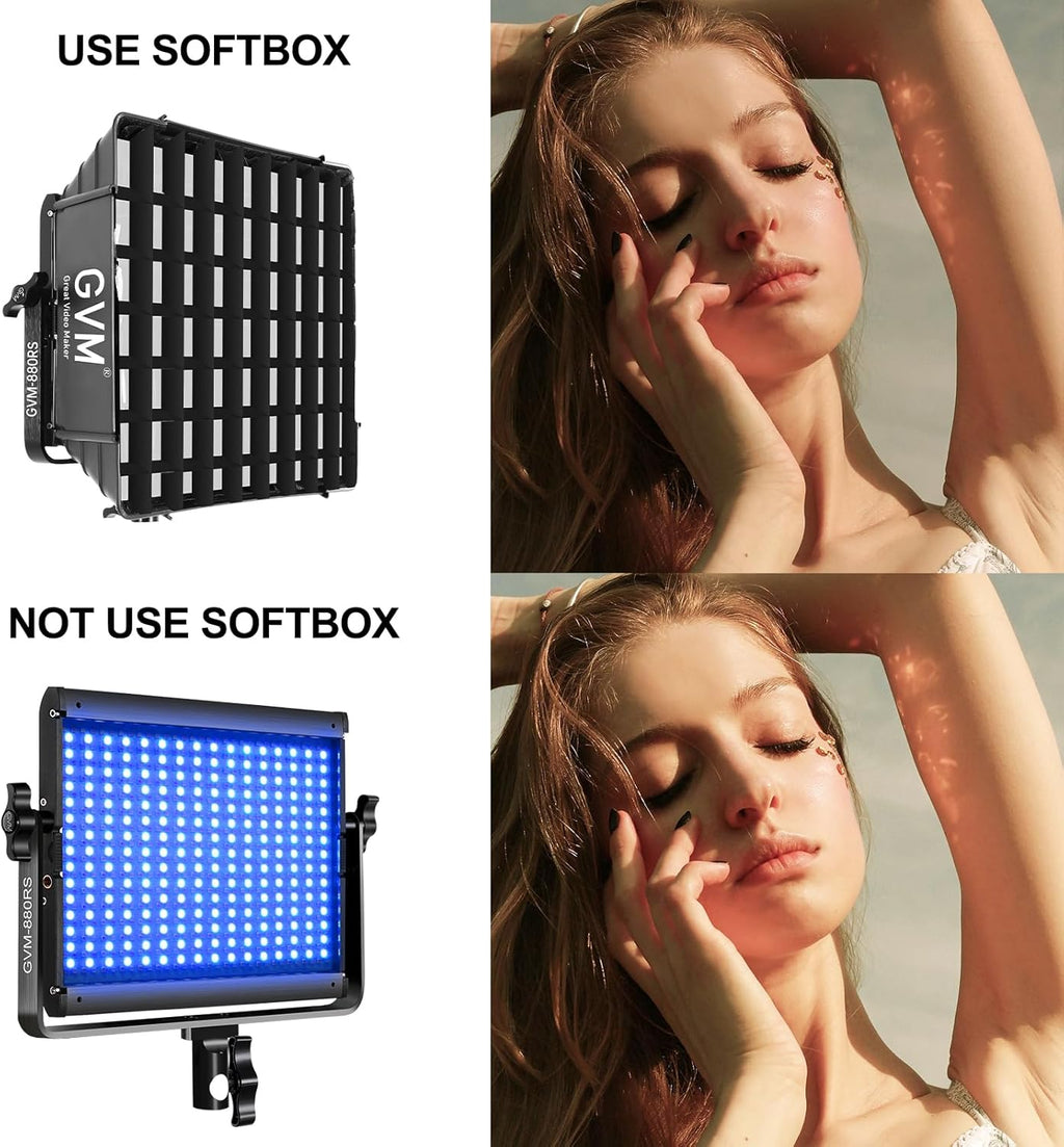 GVM RGB Photography Lighting Kits with 2 Softboxes, 880RS 60W Studio Lights with Bluetooth Control, 2 Packs Video