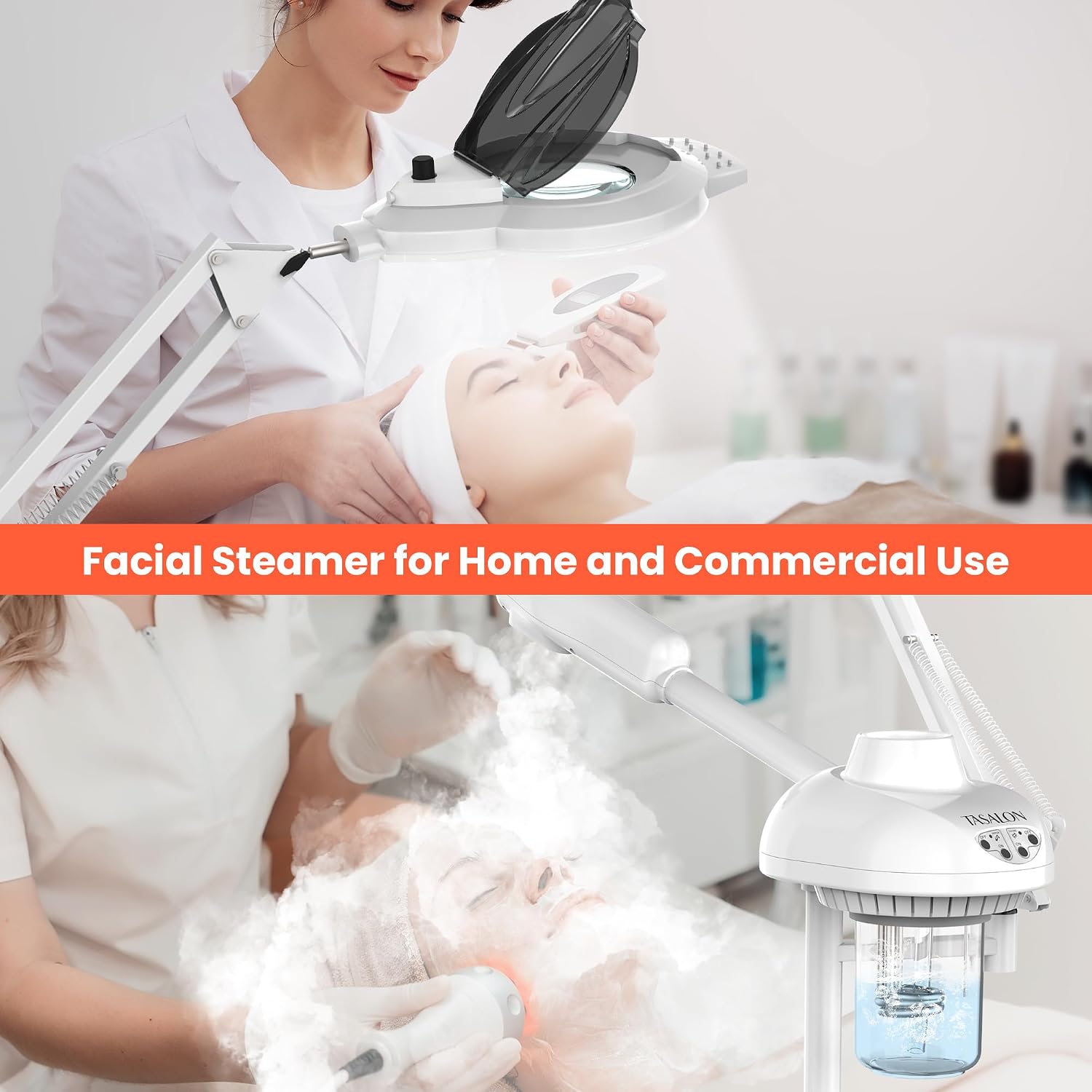 2-in-1 Professional Facial Steamer with 5X Magnifying Lamp | Esthetician Steamer on Wheels with Ozone and Hot Mist