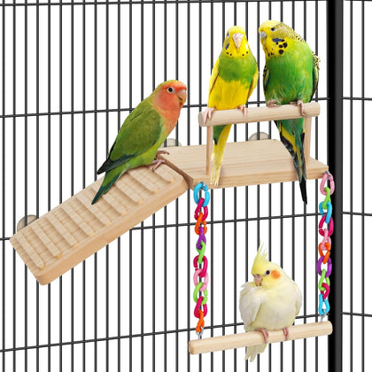 Bird Perches Platform Swing with Climbing Ladder Birds Toys