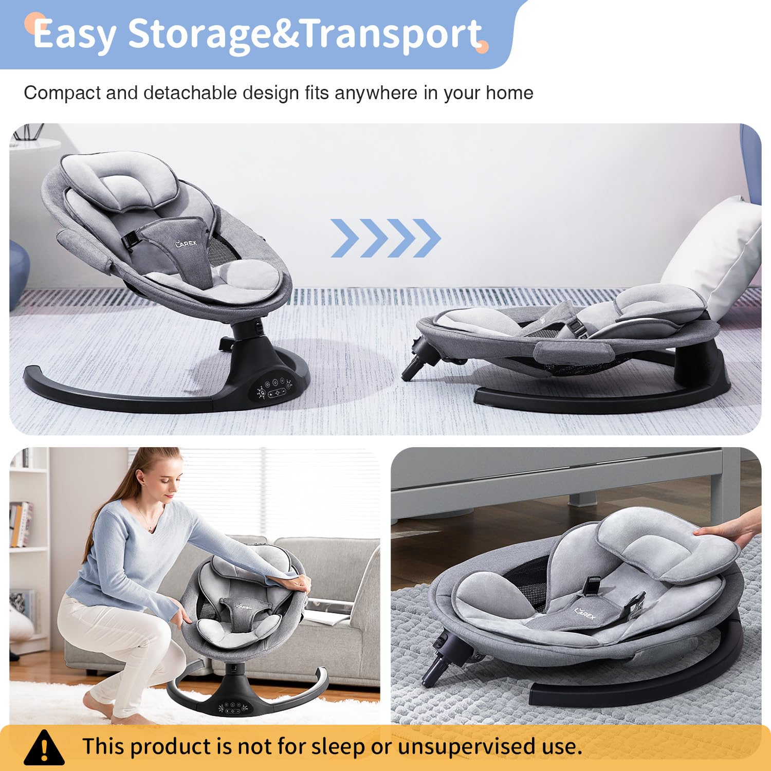 Baby Swing Infant Swing Electric Toddler Baby Rocker Portable for Newborn Boy Girl, 5 Sway Speeds with Remote
