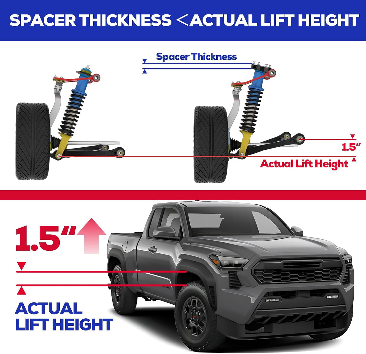 KSP 1.5" Front Leveling kit for 2024+ Tacoma, 2025+ 4runner, 2024+ land cruiser 250, 1.5 Inch Aluminum Strut Spacer Level Kits Compatible With Toyota, 1.5in Chassis Suspension Leveling Lift Spacer