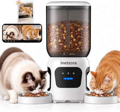 Automatic Cat Feeder 2 Cat with 2 Cameras: Dual Auto Dog Feeder-6L