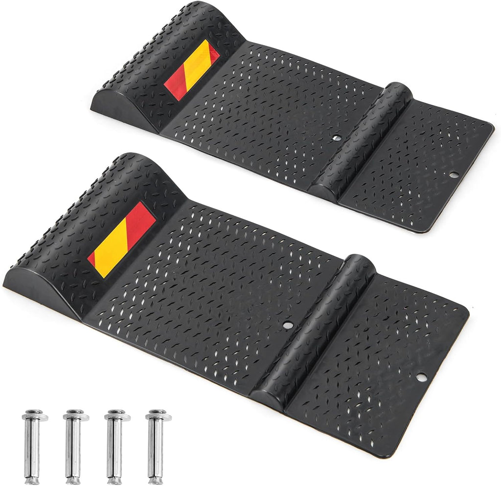 SAFSTAR Anti-skid Parking Mat 2 Pack, Garage Wheel Stopper Parking Aid w/Warning Strip, Non-slip Surface, Anti-skid