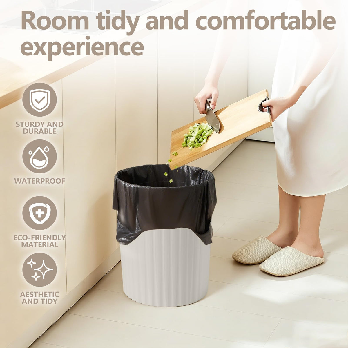 Grip Trash Can - Small Waste basketbin - 2 Gallon- for Office,Home,Bathroom,Kitchen - Beige