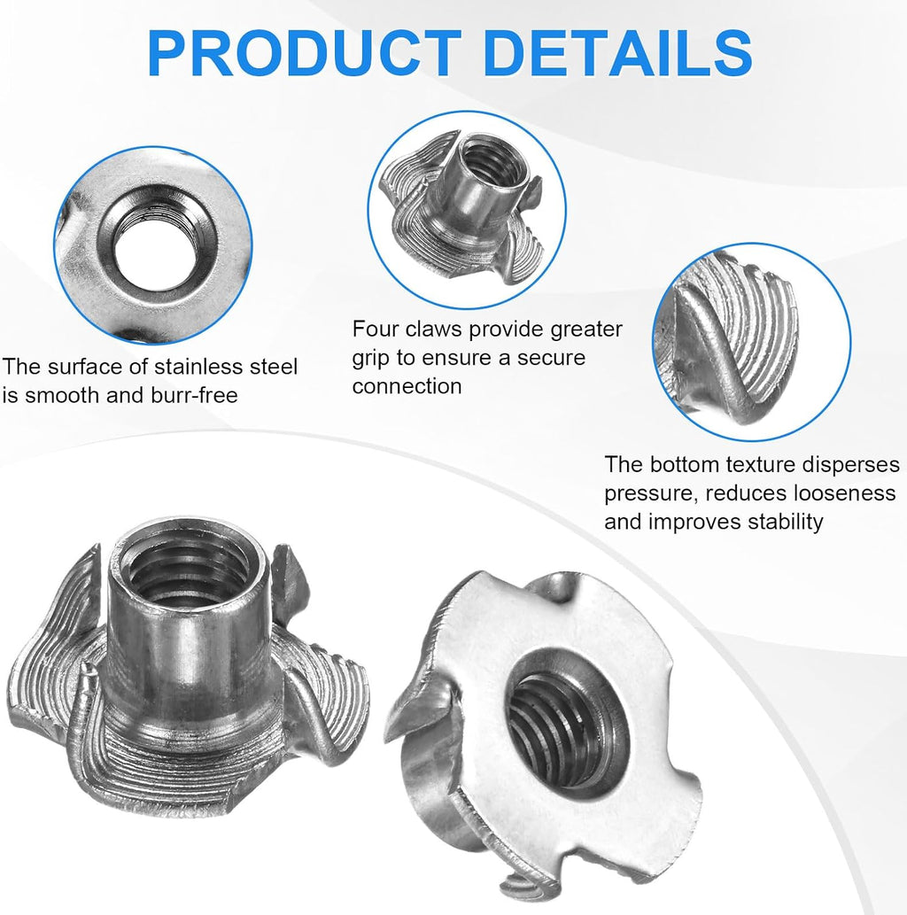 M METERXITY 10-Pack M8x10.7mm T-nut, 4-Pronged Tee Nut Threaded Insert