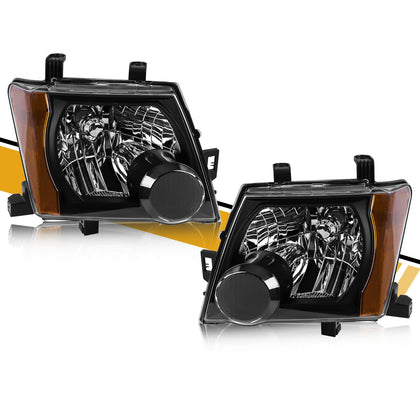 Headlight Assembly Pair Compatible with Nissan Xterra 2005-2015, Factory-OE-Style Halogen Headlamp Replacements for