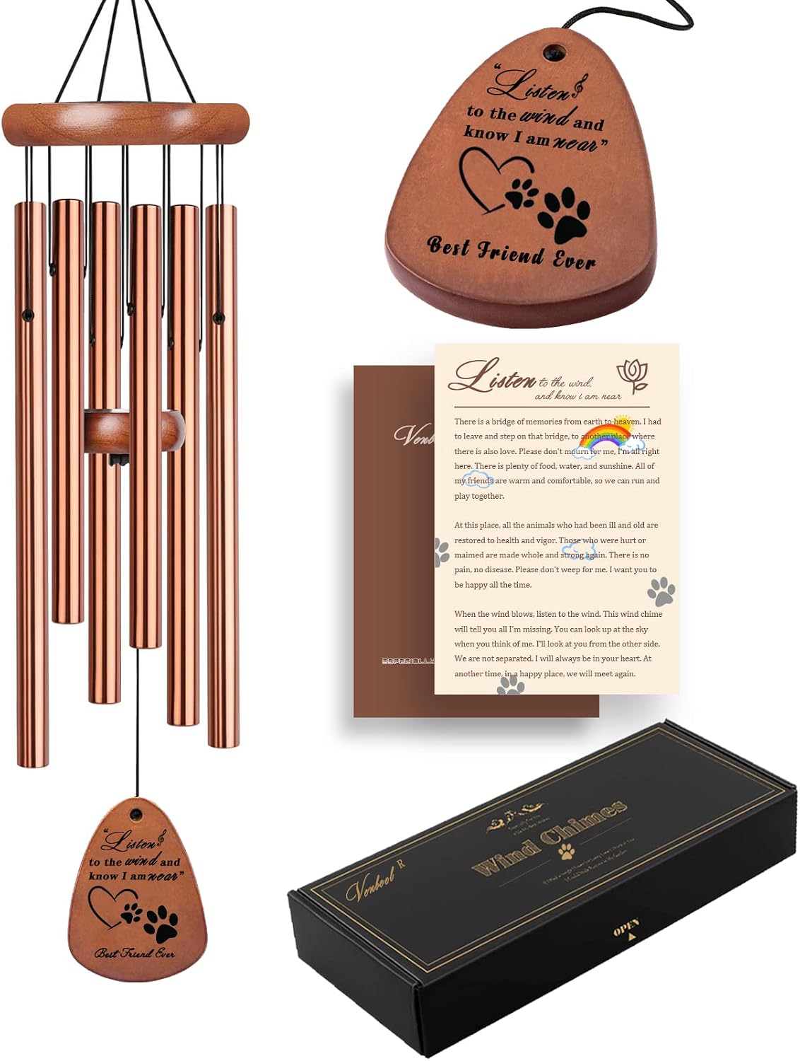 Pet Memorial Gifts for Dogs, 28" Pet Memorial Sympathy Wind Chimes