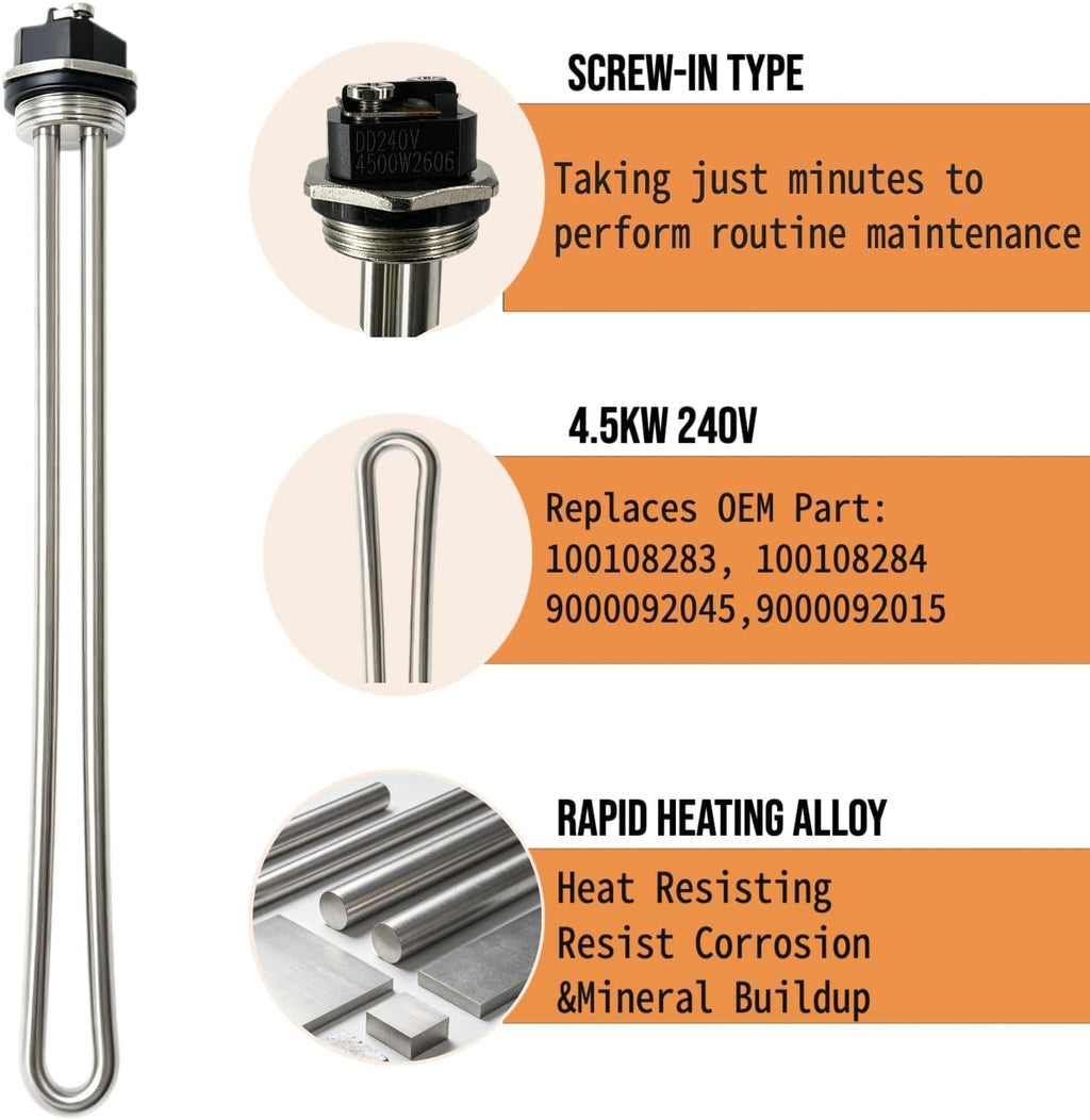 Upgraded 100108283 4500W 240V Water Heater Element 2 Pack, Socket Wrench & 2 PTFE Tape, for AO Smith ECT ECS ECL ECJN E6, Replaces 100108284 9000092015 9000092045