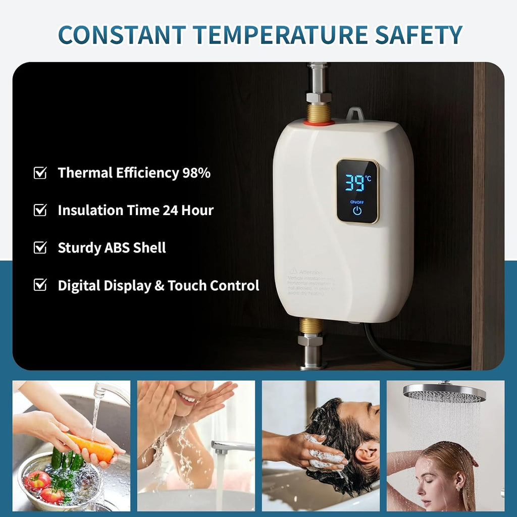 Tankless Water Heater Electric, 3000W Tankless Electric Water Heater 110V, On Demand Hot Water Heater Electric with