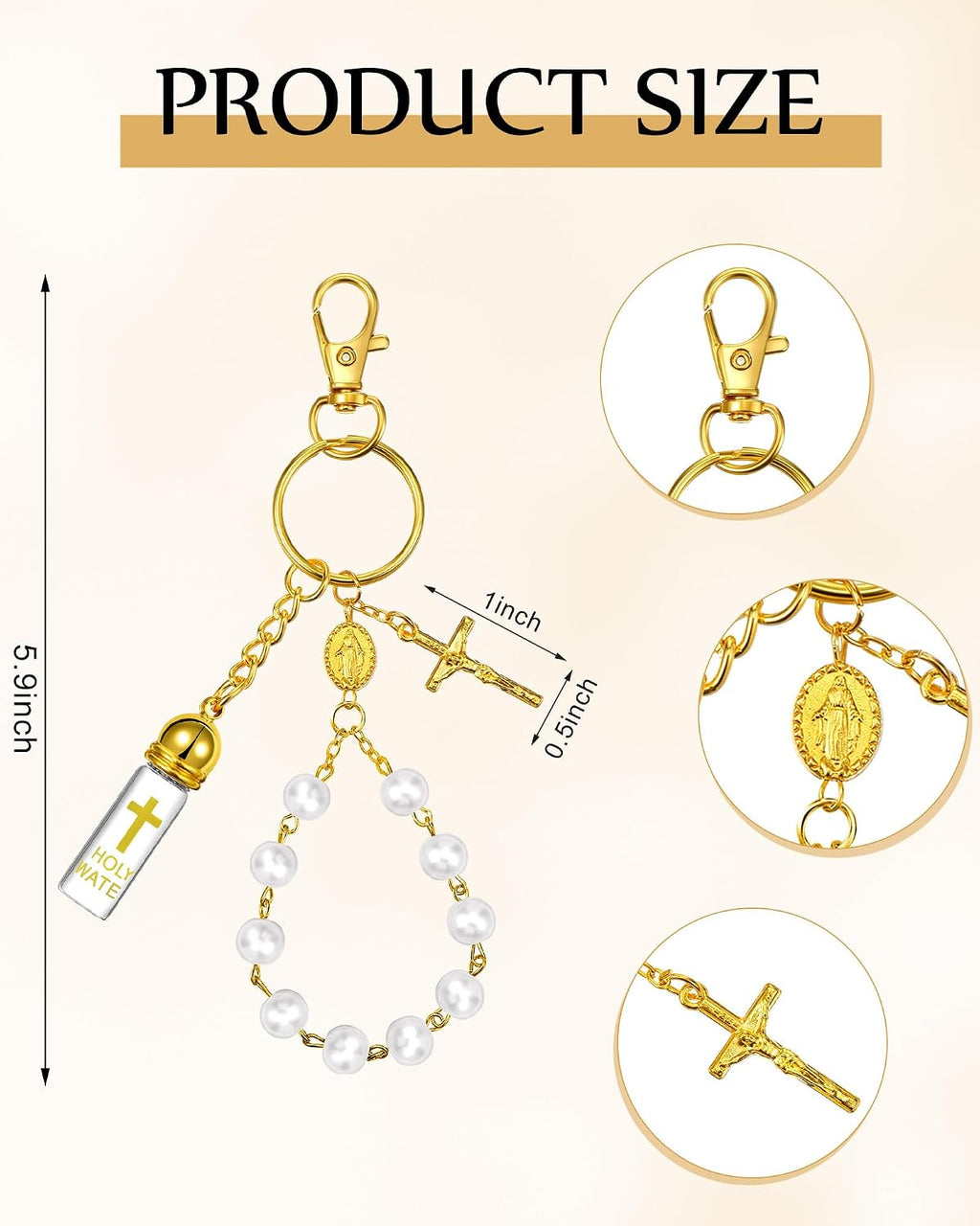 10 Set Holy Water Bottle Keychain with Rosary Bead Crucifix Organza Bags Catholic Gifts for Baptism Favors First
