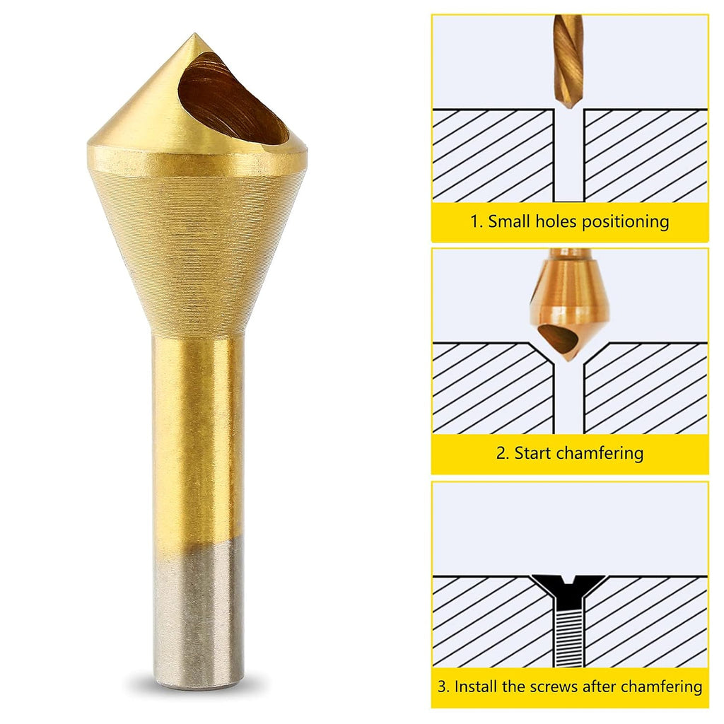 Bonsicoky 4PCS Titanium Coated Countersink Chamfer Deburring Tool Set