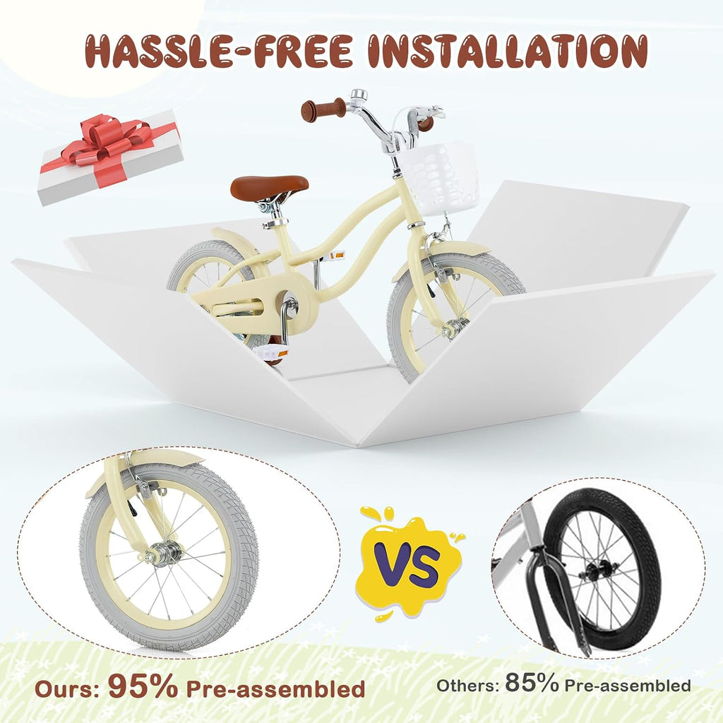 12-20 Inch Adjustable Kids Bike, Boys Girls Bike for Age 3-8 Years with Basket, Training Wheels, Handbrake and