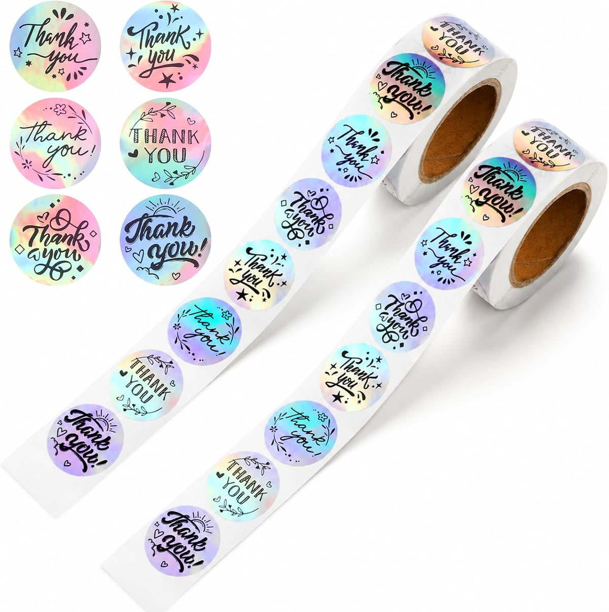Thank You Stickers 1000pcs, 1 Inch Holographic Round Thank You Stickers