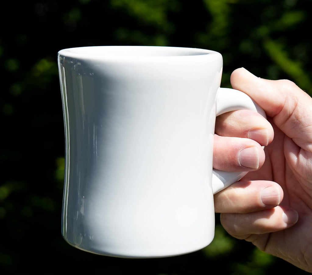 10-Ounce Ceramic Retro Diner Style Heavyweight Restaurant Mug, Two-finger C-handle (White, 4)