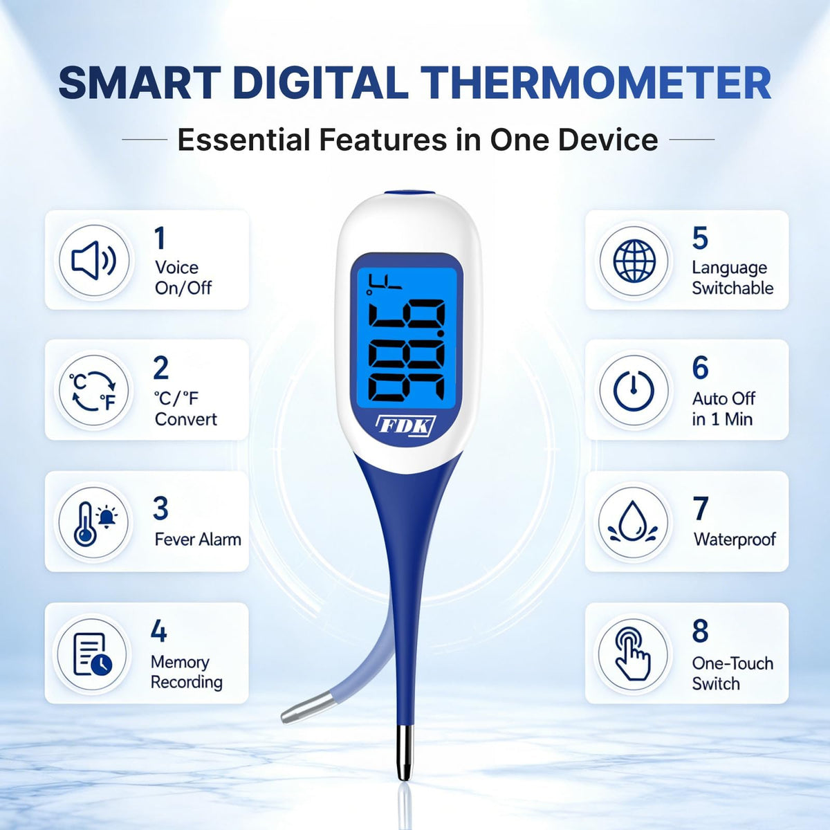 FDK 8-Second Large Digital Thermometer for Adults Fever Case