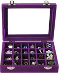 Velvet Jewelry Box 24 Grid Jewelry Earrings Display Organiser Box Ring Tray Holder Earrings Storage Case for Girls