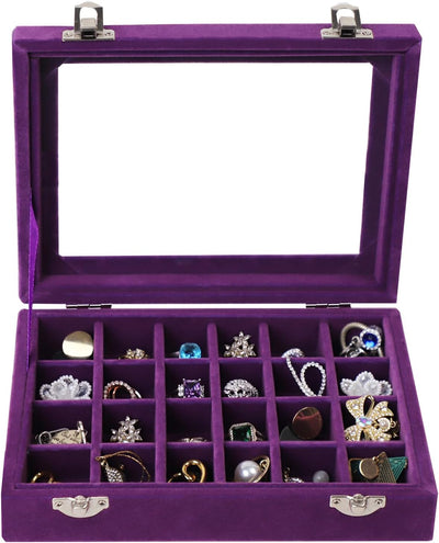 Velvet Jewelry Box 24 Grid Jewelry Earrings Display Organiser Box Ring Tray Holder Earrings Storage Case for Girls