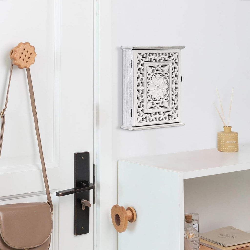 Wooden Key Holder for Wall, Key Box Key Cabinet, Key Hooks Wall | Mounted Key Hangers Rustic Decorative Key Rack with