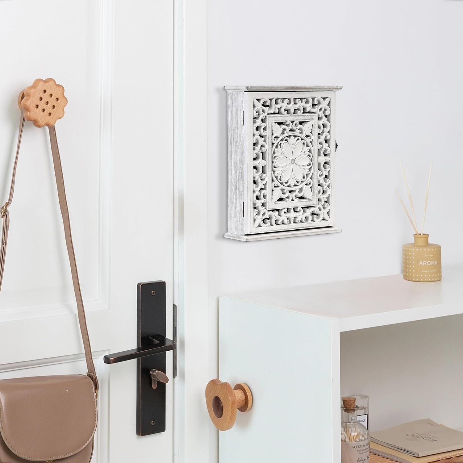 Wooden Key Holder for Wall, Key Box Key Cabinet, Key Hooks Wall | Mounted Key Hangers Rustic Decorative Key Rack with