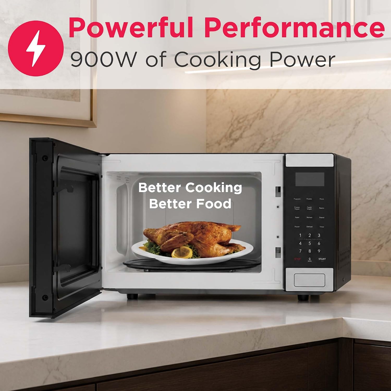 0.9 CU. FT. Microwave, Digital Control Panel - Auto Cooking Settings - Child Safety Lock - Stainless Steel