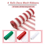 4 Rolls Christmas Deco Mesh Ribbon -10" x 30ft Metallic Poly Mesh Rolls