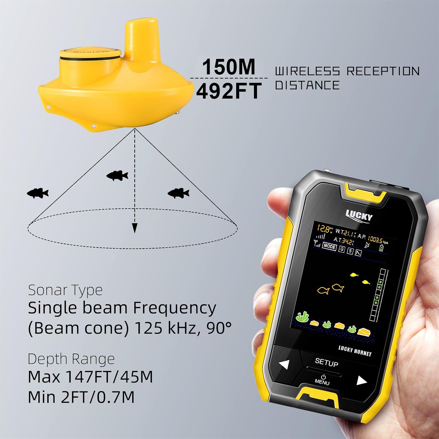 Kayak Portable Fish Depth Finder for Boats and Bank | Wireless Handheld Fish Finders with Transducer Castable Fishing