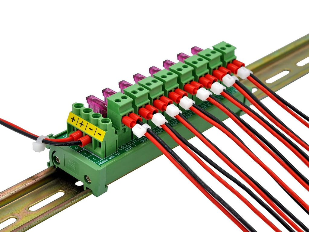 DIN Rail Mount DC 5-32V 8 Channel Pluggable Side Wiring Terminal Block Power Distribution Fuse Module, HCDC HD064RT