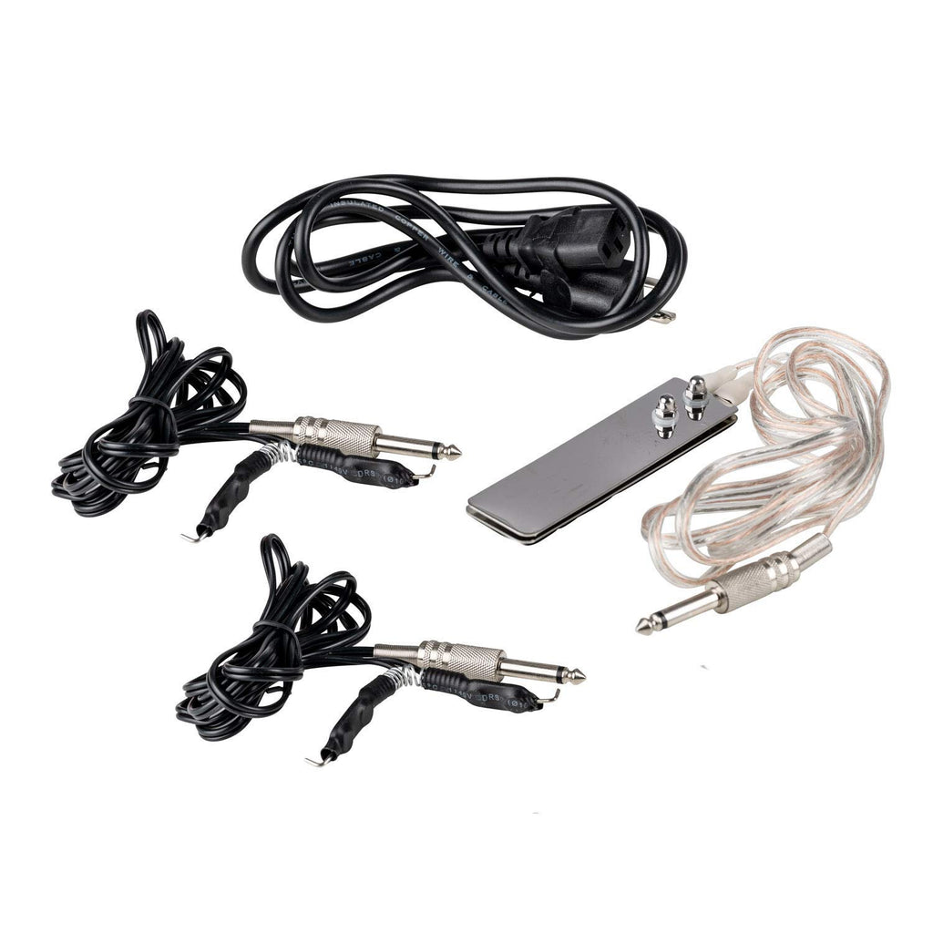 Dual Digital Tattoo Power Supply with Foot Pedal and 2 Clip Cords, Black Color