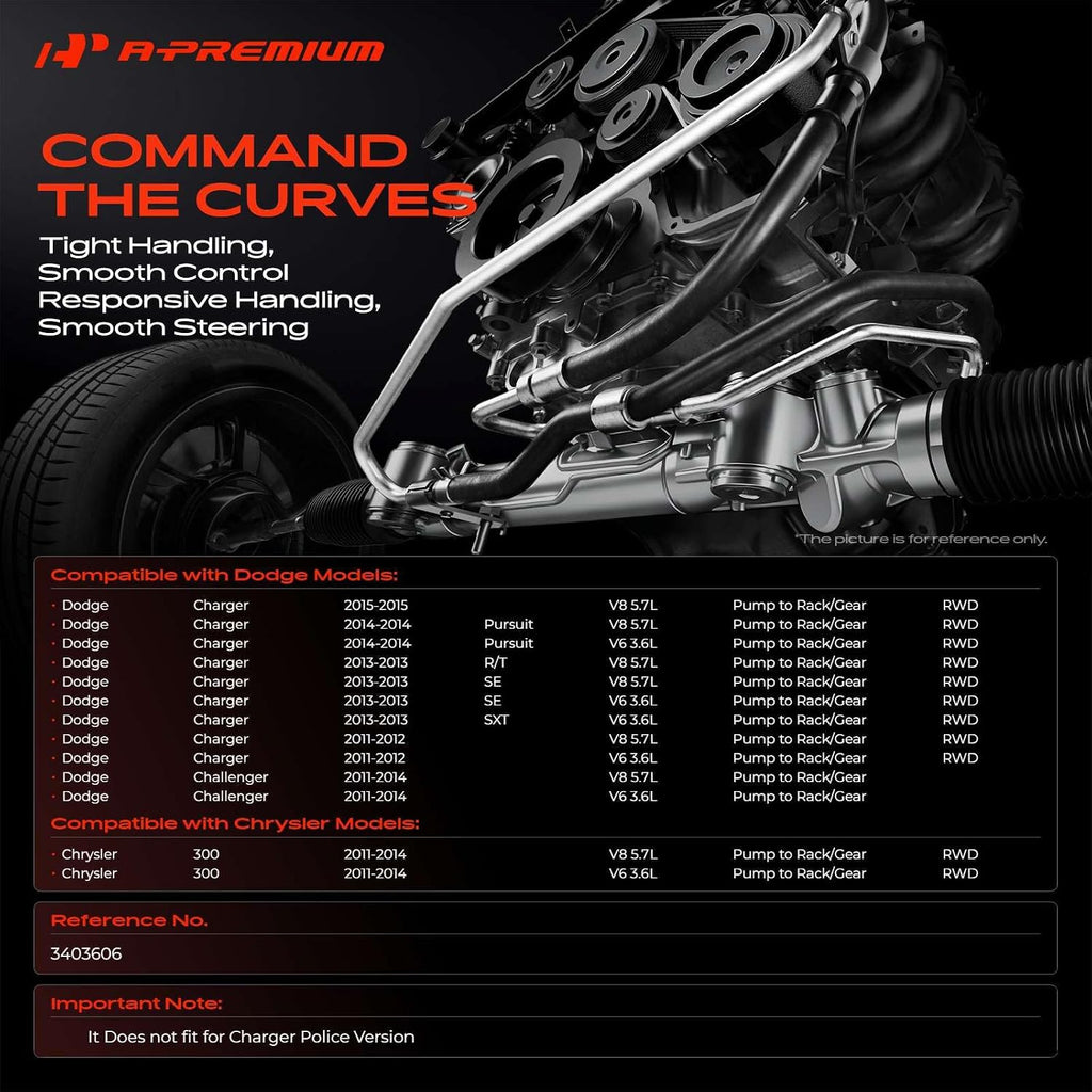 A-Premium Power Steering Pressure Hose Assembly, Pump to Gear/Rack Pinion