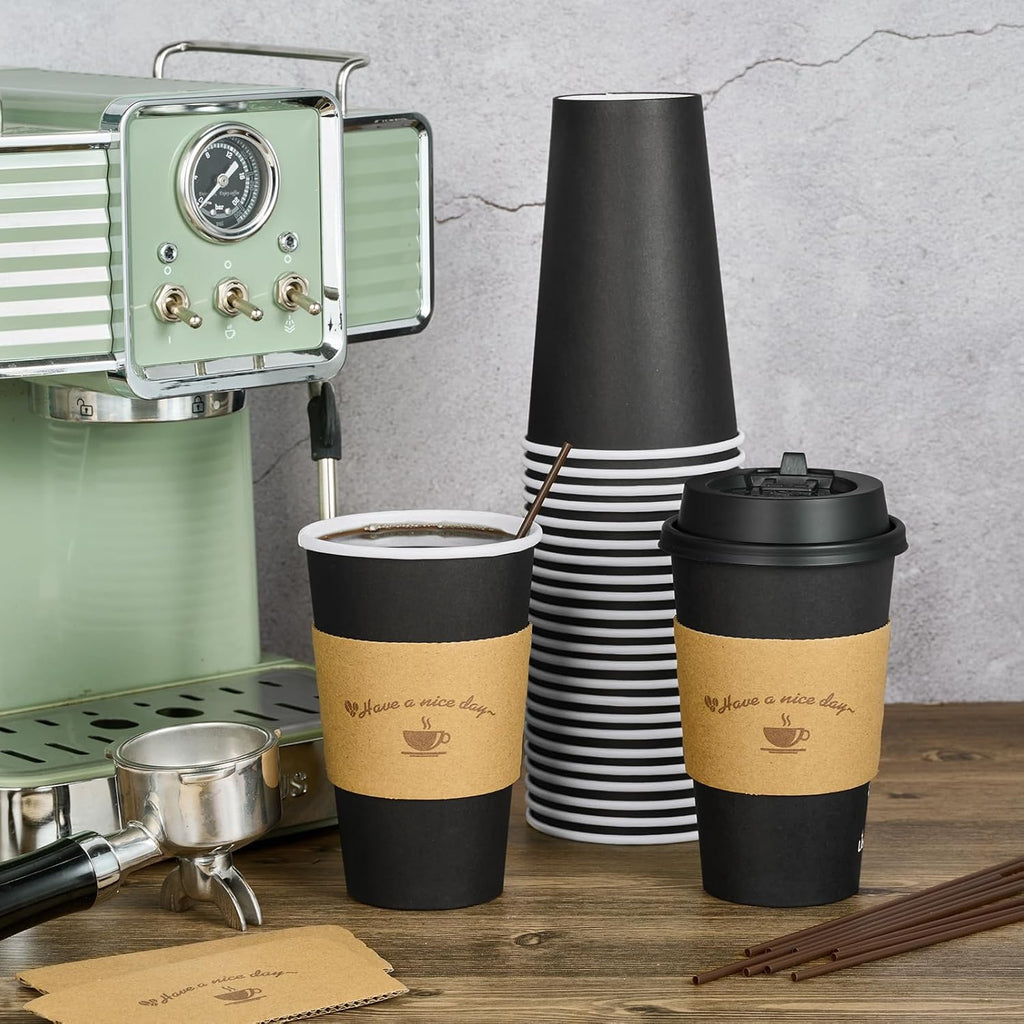 100 Pack 16 oz Coffee Cups with Lids, Disposable Coffee Cups